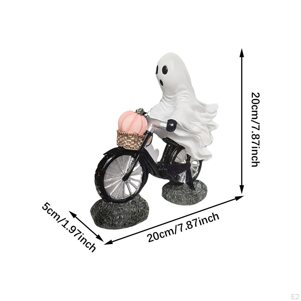 Ghosts Bike Rider Statue,Halloween Decoration,with Pink Pumpkin,Figurine Cute Funny Sculpture