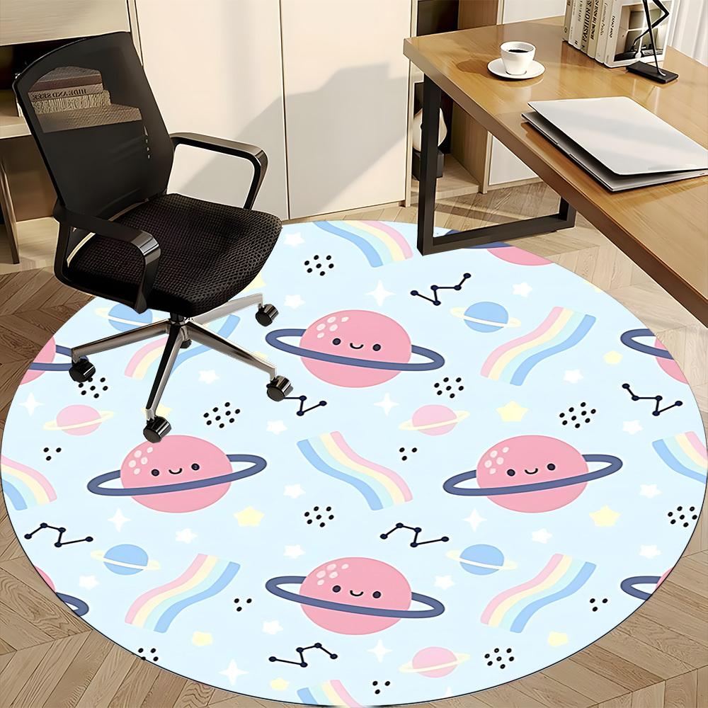 1pc Space Rainbow Pattern Office Round Rug, Carpet for Office, Gaming, Lightweight Round Floor Mat yy260208052