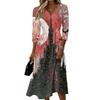 Women's Casual V Neck Midi Dress with Three Quarter Sleeves and Back Zipper Floral Print Lightweight Fabric for Everyday Wear