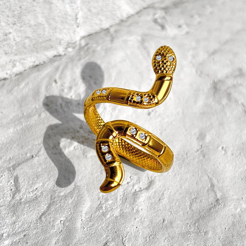 

Кольца из нержавеющей стали Новая мода Креативные резные Атмосферные бриллианты Кольца-змеи для женщин Циркон Регулируемый размер Банкетные подарки