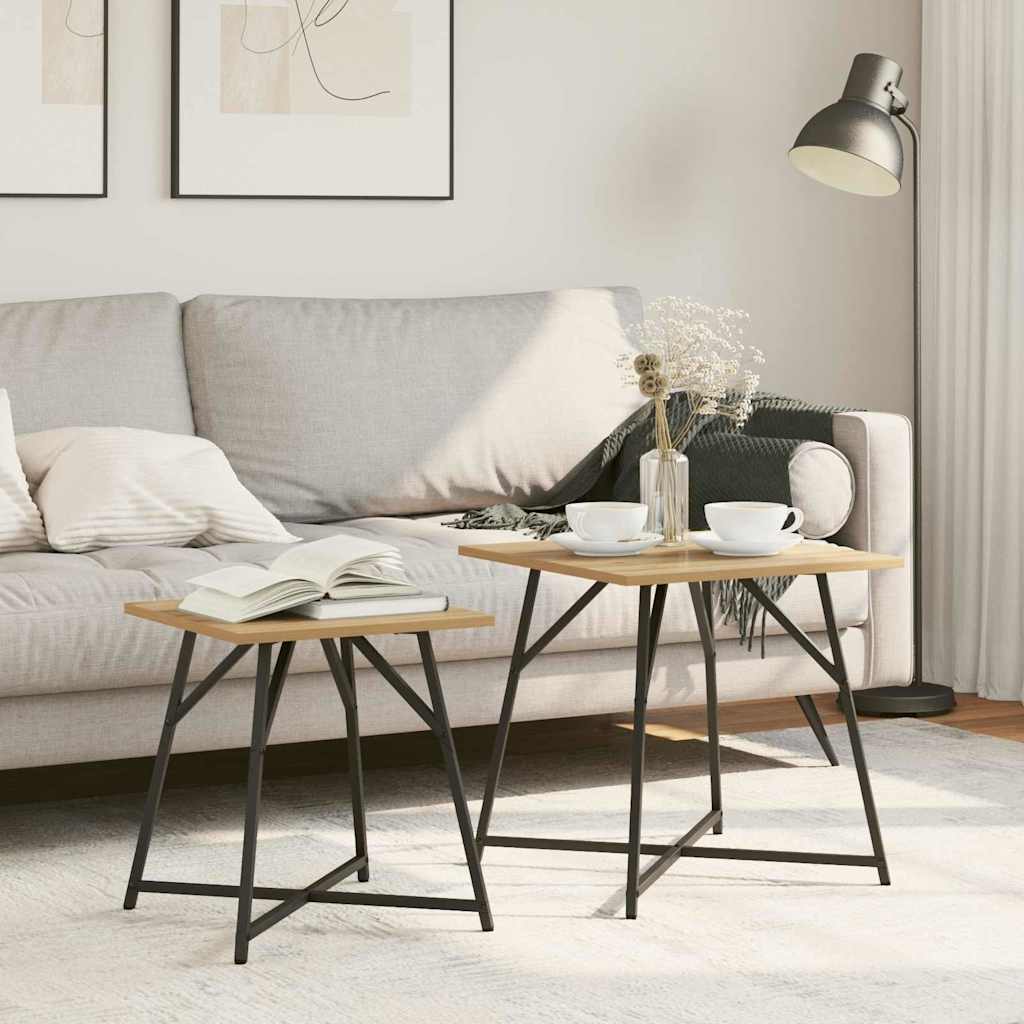 Side Table Set 2 Pcs Artisan Oak & Black Brown