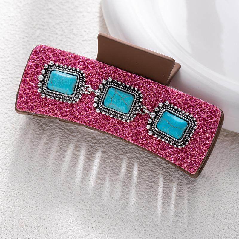 Bohemian Ethnic Style Turquoise Grab Clip Western Style Hairpin Retro Leopard Print Sequined Leather Fashion Disc Hairpin