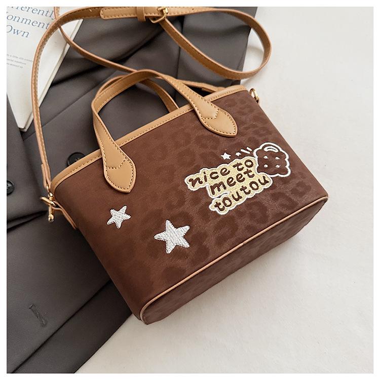 2025 Autumn/Winter Retro Leopard Print Women's Versatile Bucket Handbag - Simple Commute Crossbody & Shoulder Bag