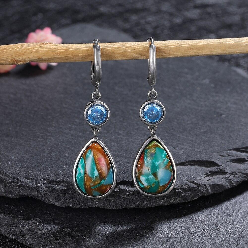 

Серебряные серьги в стиле ретро, ​​овальные круглые серьги из натурального императорского камня, юбилейные вечерние стильные украшения для ушей для женщин