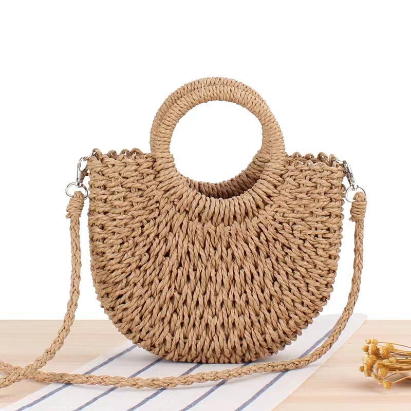 Small round bucket letter ribbon messenger bag paper rope semicircular hand-woven bag vacation shoulder portable yuan bucket mobile phone bag