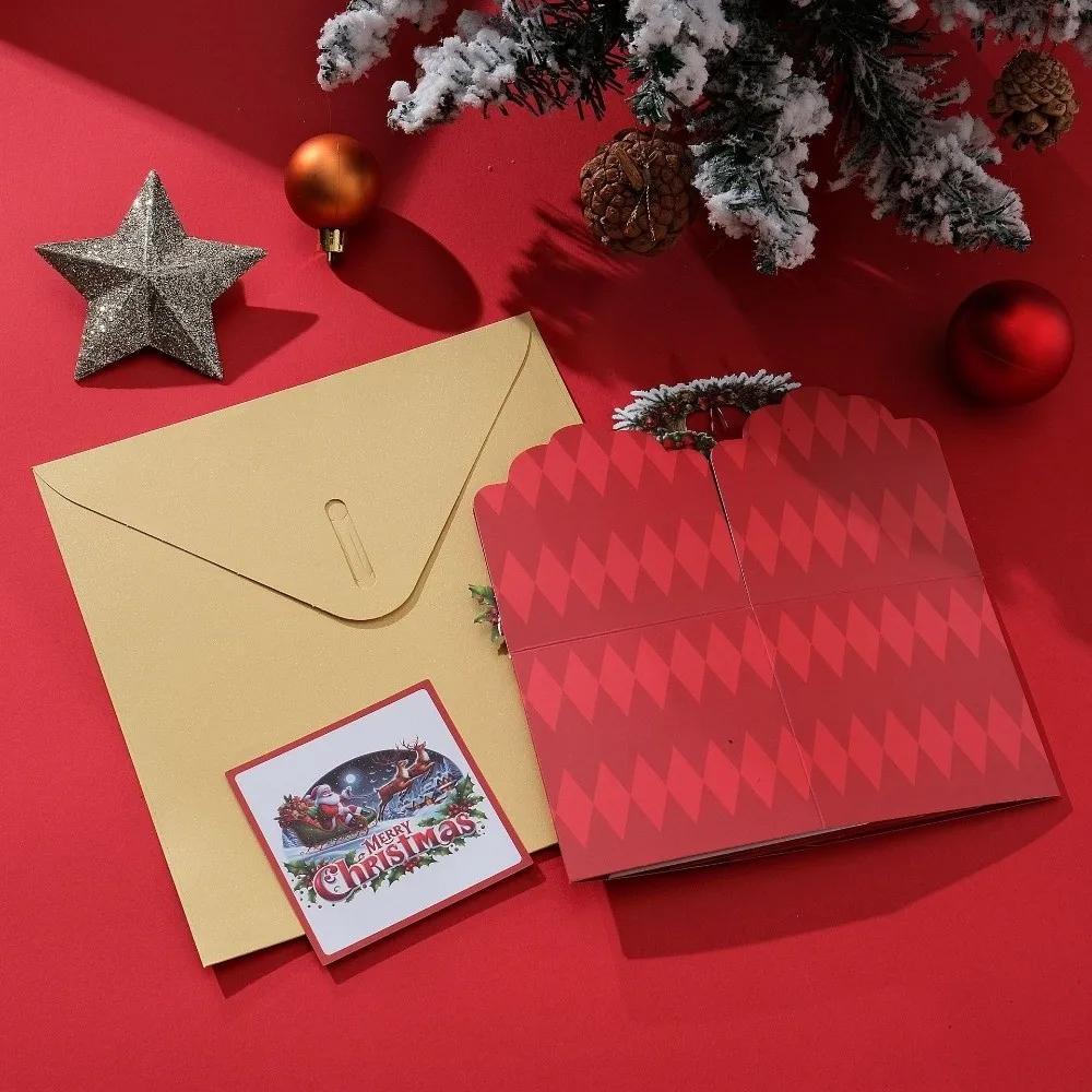 Creative 3D Pop Up Christmas Greeting Cards Santa Claus Surprised Holiday Cards with Envelope Xmas Gift Cards Invitations