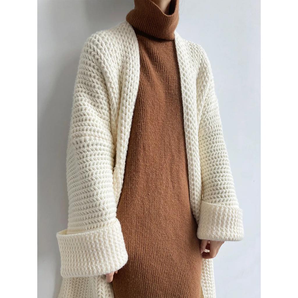 Maxi Strickjacke Strickpullover Damen Häkeln Frühling Herbst Winter Pullover Herz Streetwear Tasche Gestrickter Mantel Lange Jacke Jumper