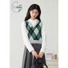 ZIHAN Women's Argyle Faux Shirt Collar Knit Sweater