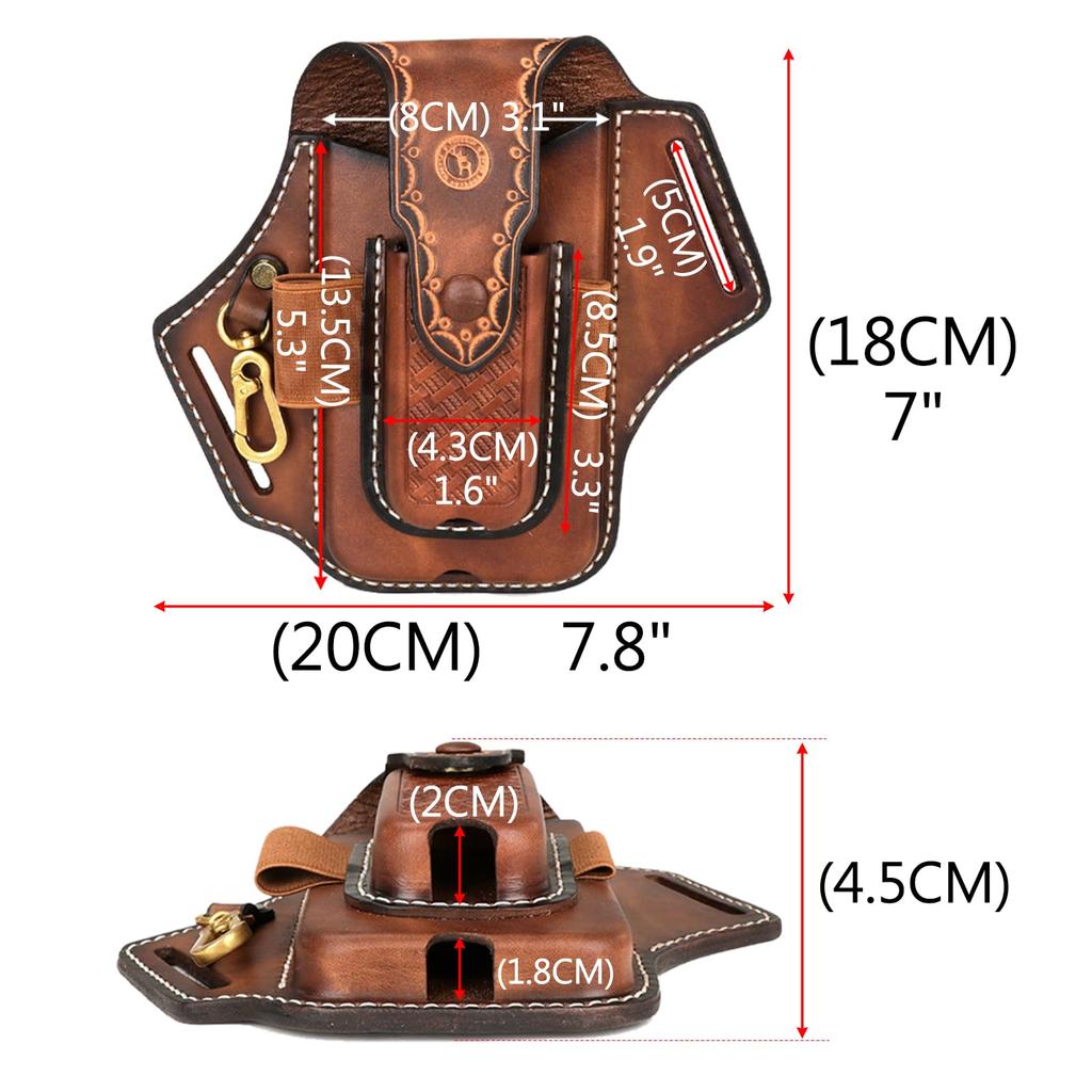 TOURBON Leather Phone Pouch with Belt Tool Pouch for and Keys Loop, Pliers, Pens, Flashlights,