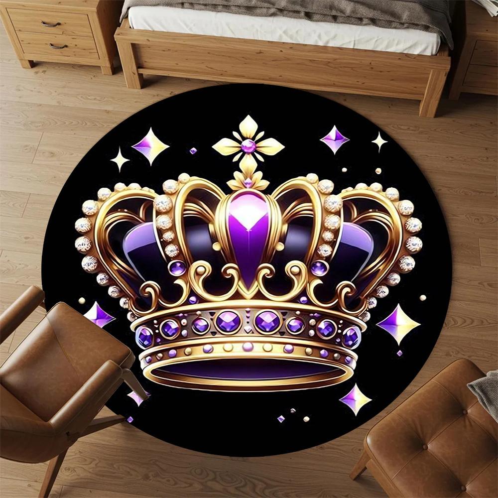 1pc Crown Jewels Round Chair mat Area Rug - Non-Slip, Floor Mat for Office, Bedroom, and Indoor Decor -1002213