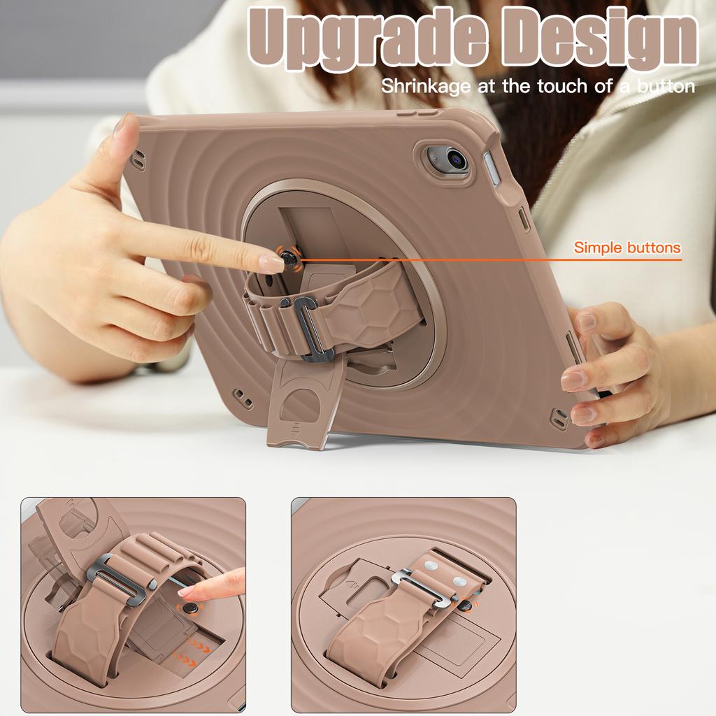 For iPad (2025)/10.9 (2022) Case Kickstand Hand Strap Tablet Cover with Shoulder Strap