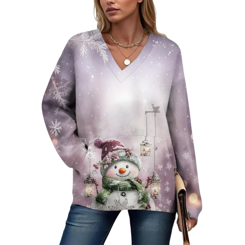 Women's Casual And Fashionable Christmas Print Long-Sleeved Top