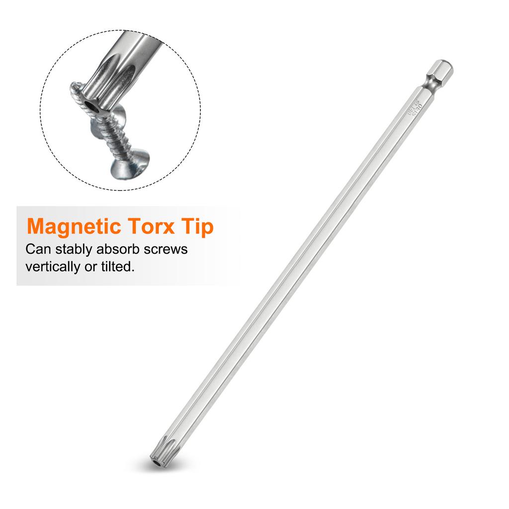 1/2/5pcs Security Torx Bit 1/4" Hex Shank 6" Long T8//T10/T15/T20/T25/T27/T30/T40 Screwdriver Torx Head with Hole