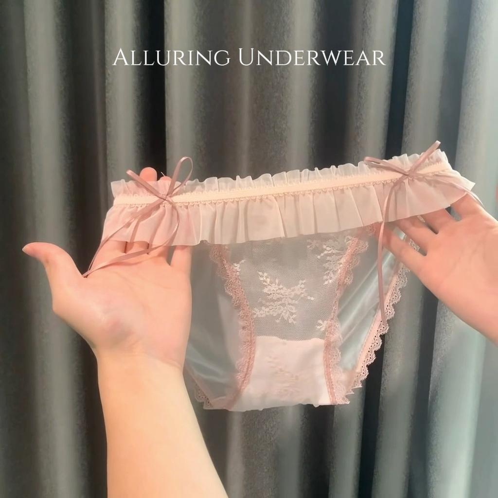 Lady Summer Pure Desire Sexy Lace Mesh Bow Breathable Low Waist Triangle Briefs