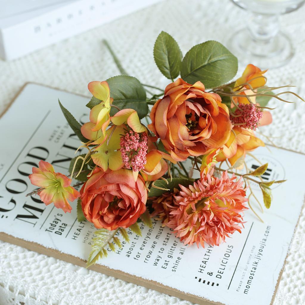 1PC Artificial Roses Flowers Home Decoration Valentine's Day Wedding Bridal Bouquets Garden Fake Silk Peony Hydrangea Vase Board