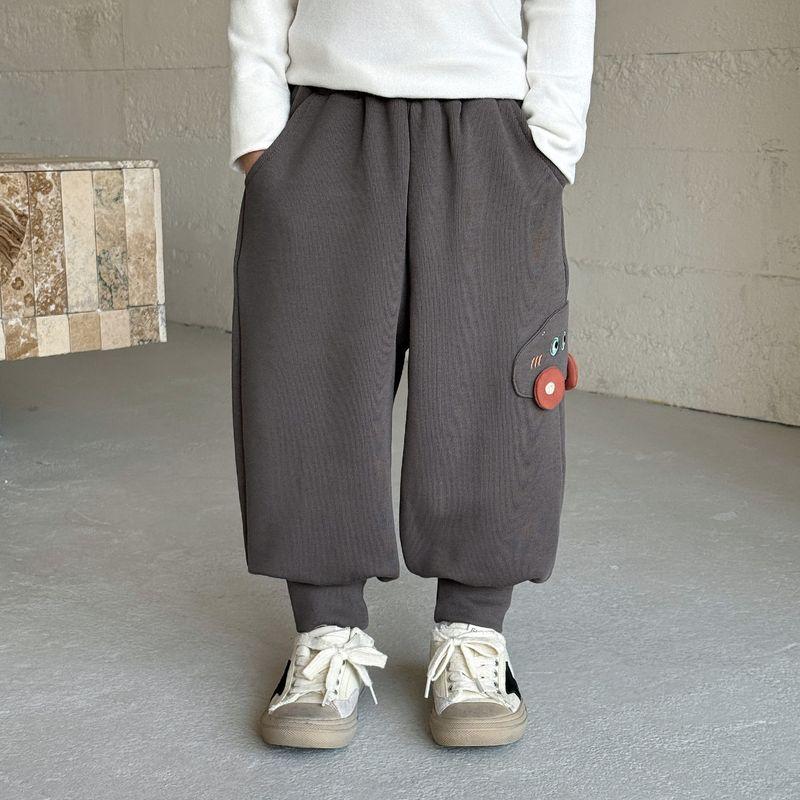 Spring and Autumn Children s Clothing, Kids  Casual Solid Color Pants, Toddler Sweatpants, Boys  Embroidered Jogger Pants, Cuffed Pants Quiet Gray 130