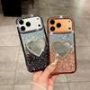 Glitter Epoxy Heart Mirror Rhinestone Case for iPhone 15/16/17 Pro Max