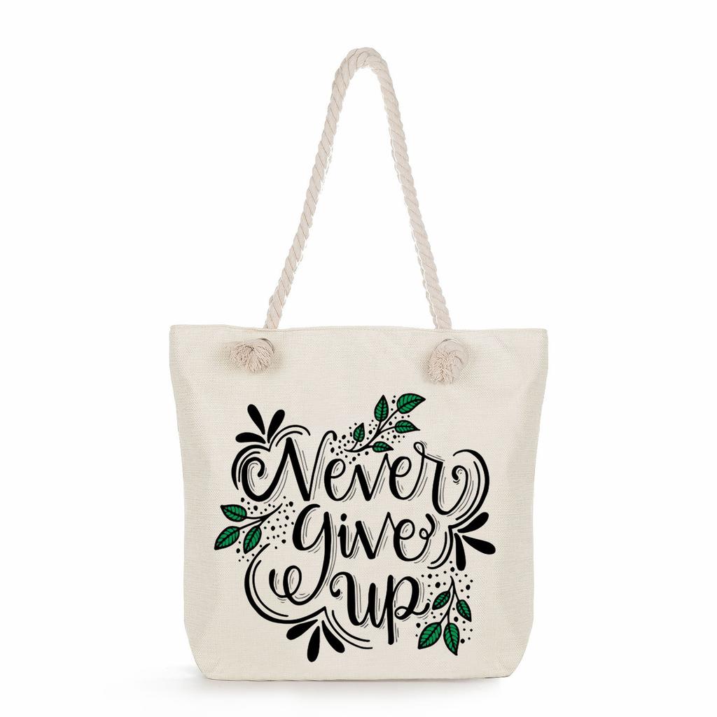 Multifunctional Trendy Letters Printed Thick Rope Shoulder Beach Bag Casual large capacity handbag 7593