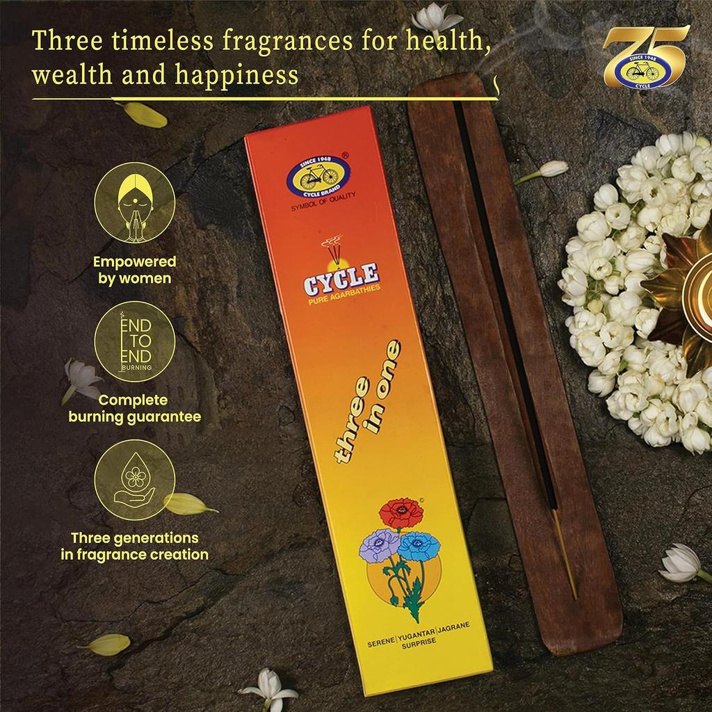 Cycle Pure Agarbatti Three in One Incense Sticks Pack of 4 (250gm per Pack) Floral Woody Lily Fragrance for Puja Meditation