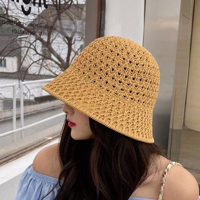 Sweet New Sun Visor Foldable Solid Color Hollow Out Bucket Hats Sun Hat Beach Cap Women Straw Hats