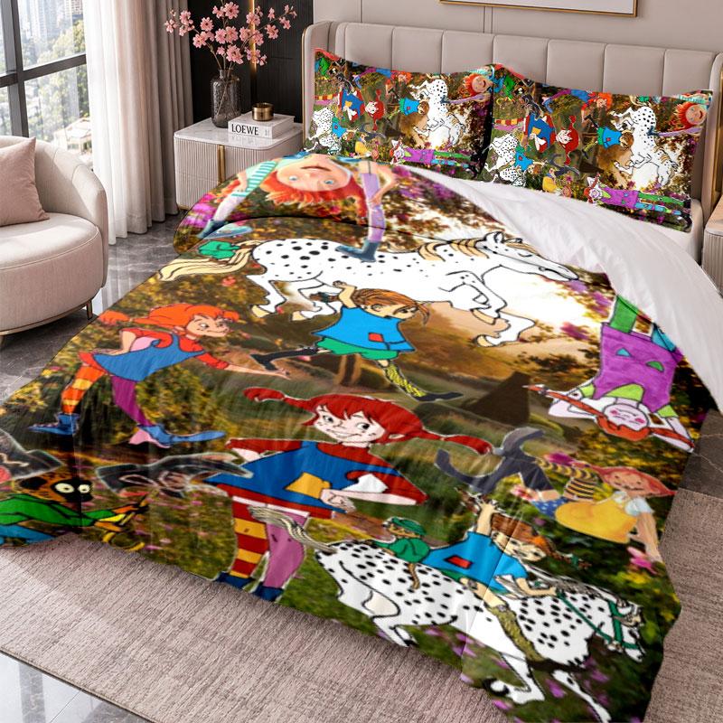Pippi Longstocking 3Pcs Bedding Set Duvet Cover With Two Pillowcases For Bedroom Home Decoration