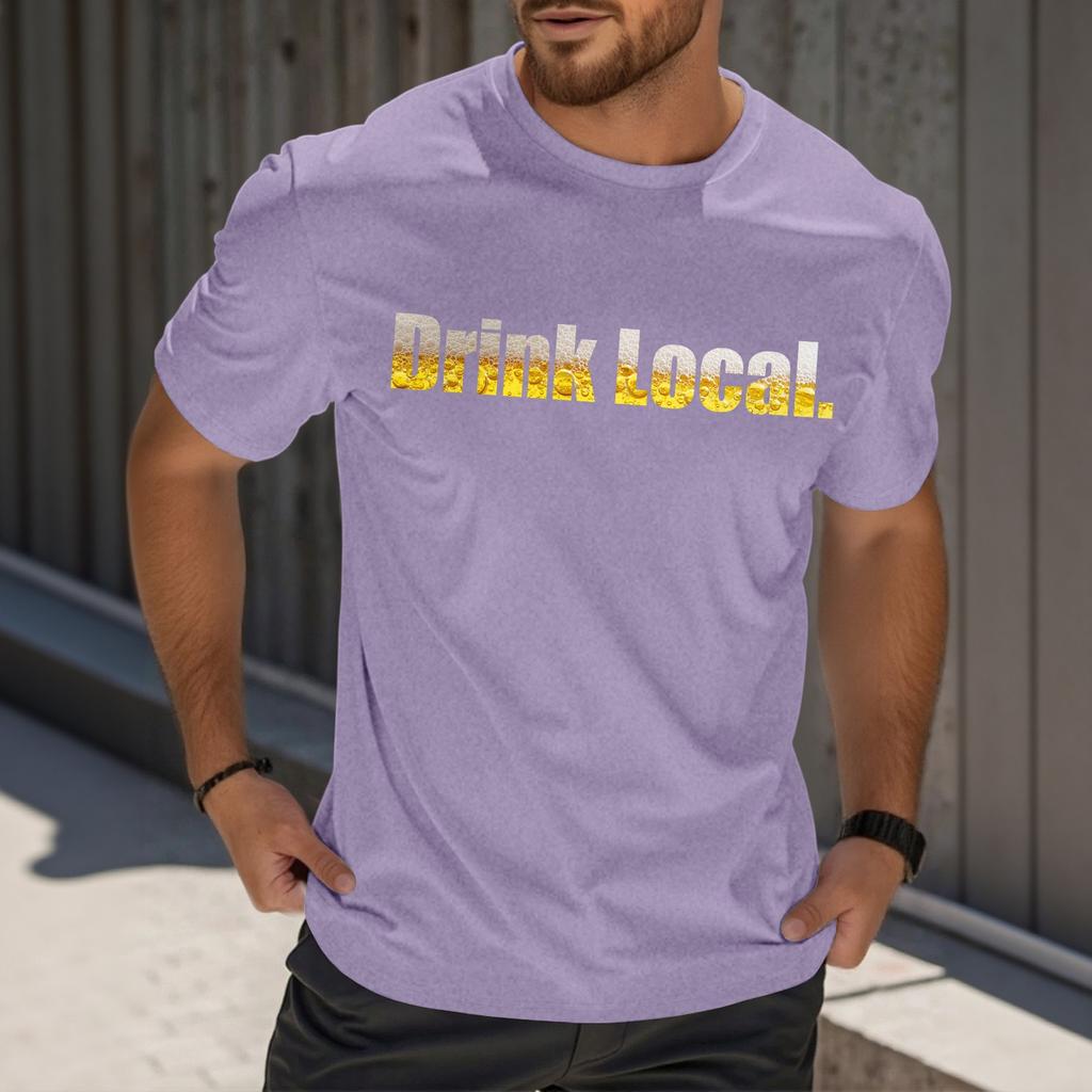 Camiseta Masculina Casual de Manga Curta com Estampa e Gola Careca