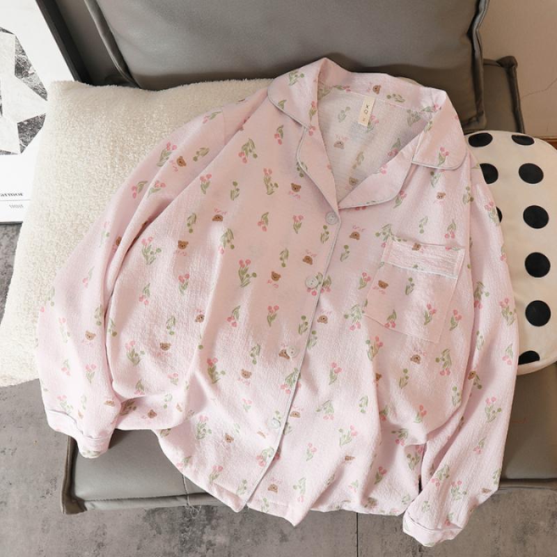 Trendy Print Women's Spring Pajamas Polyester Long Sleeve Pant Female Sleepwear Fashion Classy Home Lounges
