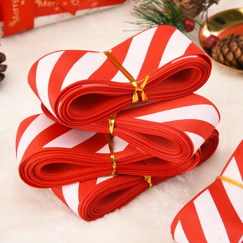 Stripe Red White Ribbon Christmas Decorations Xmas Tree Wrapping Garland DIY Material Gift Wrapping Ribbons Handmade Crafts 5Y