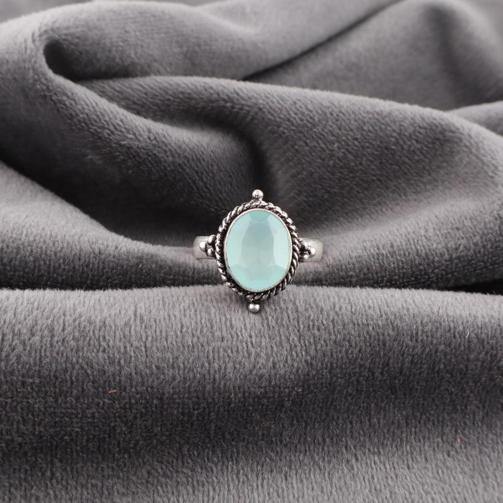 Aqua Chalcedony Handmade Ring Gorgeous Gemstone Jewelry, 925 Solid Sterling Silver Ring Unique Design Jewelry, For Women