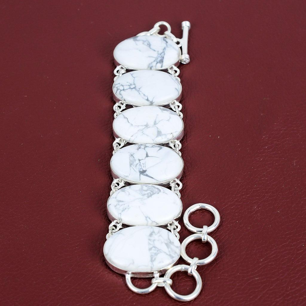Howlite Bracelet Gemstone Jewelry 925 Sterling Silver Adjustable Chain Bracelet Very Pretty Howlite Jewelry Handmade Bracelet Gift for Women