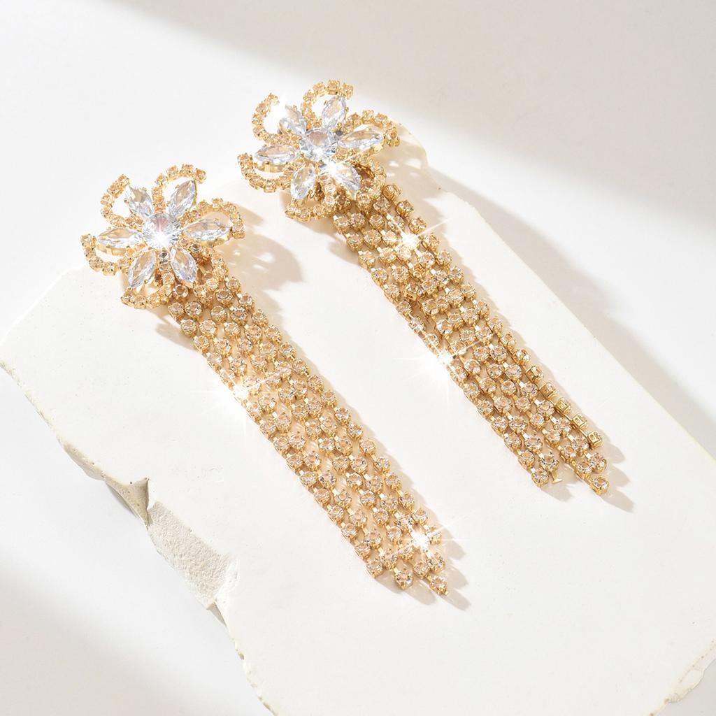 New European and American Tassel Full Diamond Earrings Wedding Earrings Fashionable Party Earrings