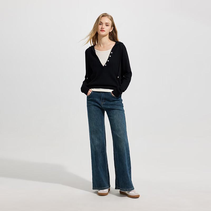 Ta Tu Faux Two-Piece Color Block V-Neck Knit Sweater