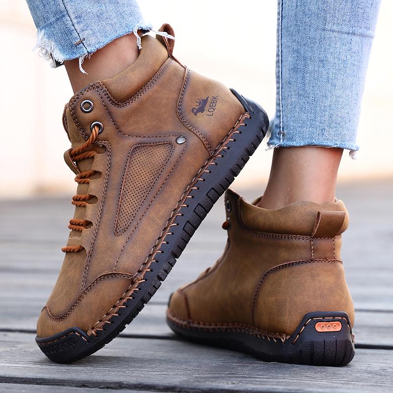 Women's Nude Boots High Top Retro Anti Slip Work Shoes Handmade Leather Casual Loafers Soft Soled Comfort Women's Walking Shoes