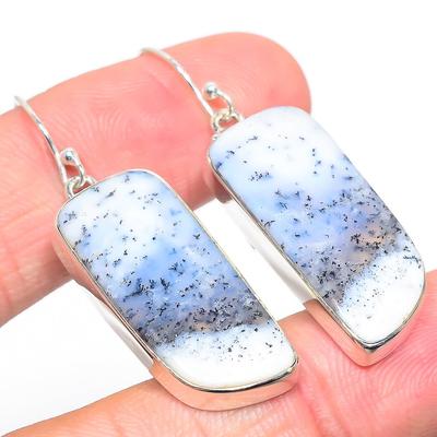 Natural Dendrite Opal Gemstone 925 Solid Sterling Silver Jewelry Earring 2" w0U58
