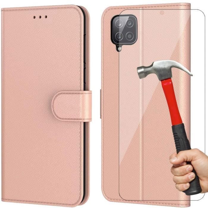 Coque Synthécuir - Booling - pour Samsung A12 - Rose - Anti Rayure - 2 Verres Trempés