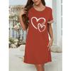 Women's Casual Short Sleeve Sleep Dress with Heart & Stripe Print - Soft Round Neck Nightgown
