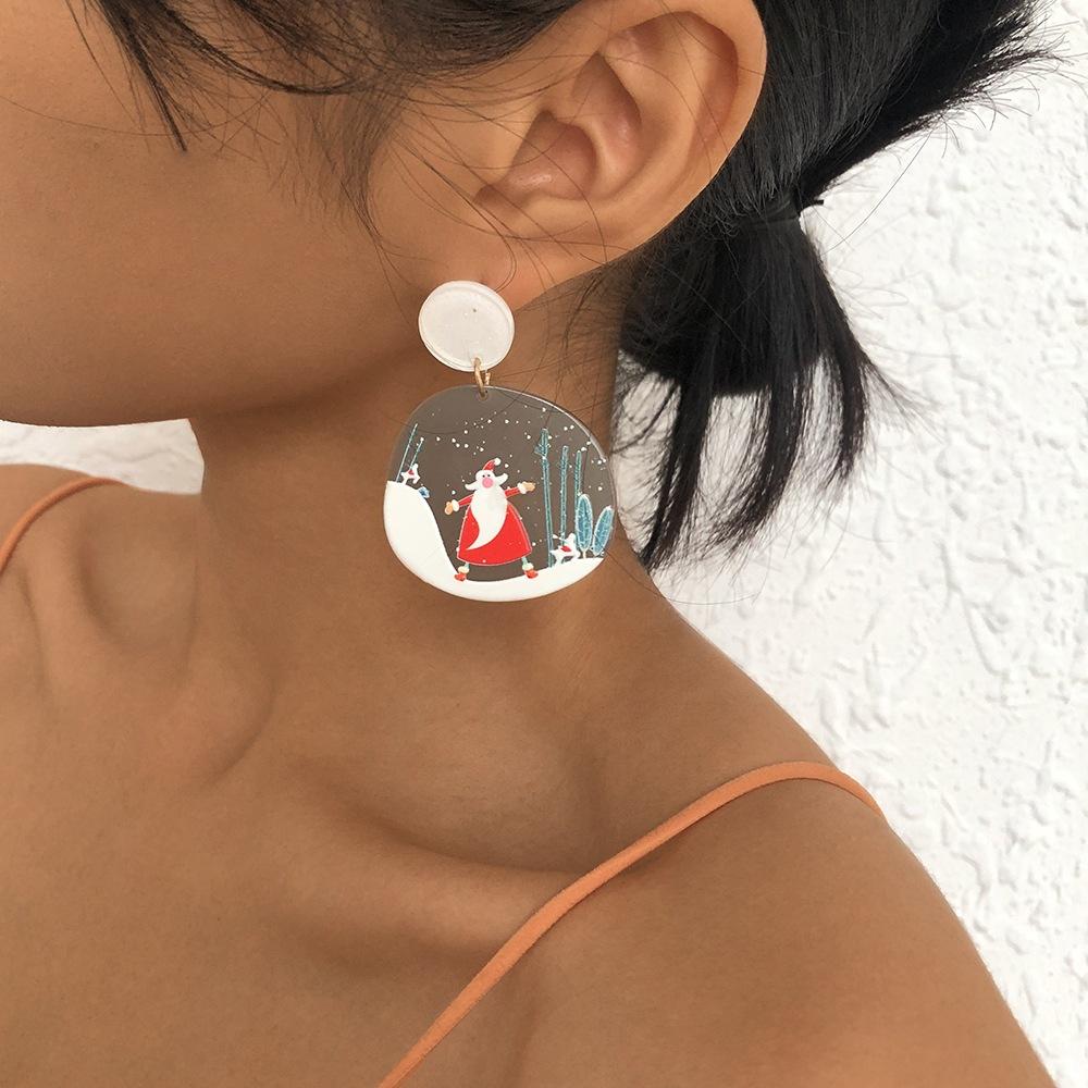 Women Christmas Tree Deer Snowman Drop Earrings Girls Christmas Gifts
