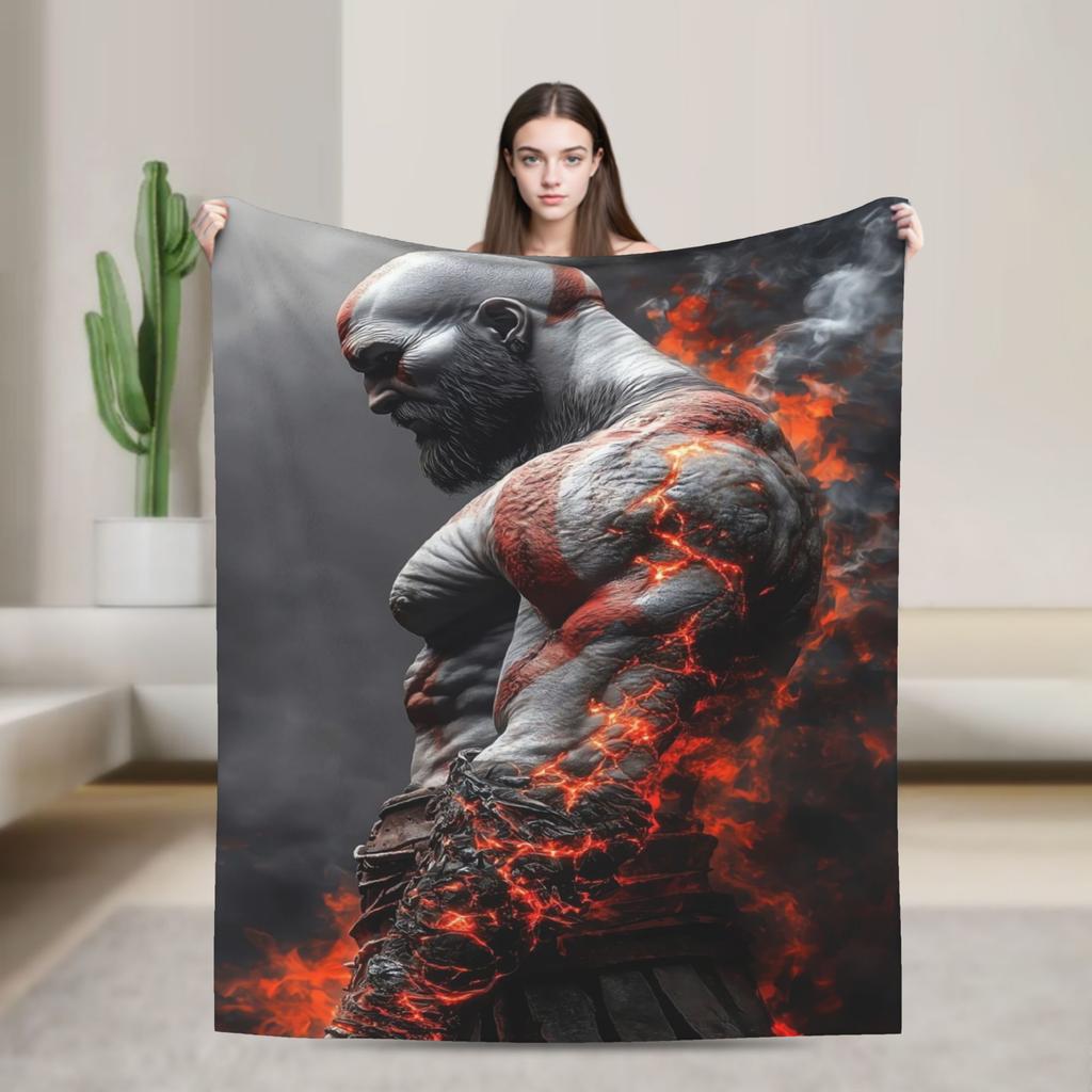 God of War Game Gamers Kratos Blanket Camping Flannel Throw Blanket For Couch Chair Super Warm Bedspread Birthday Present
