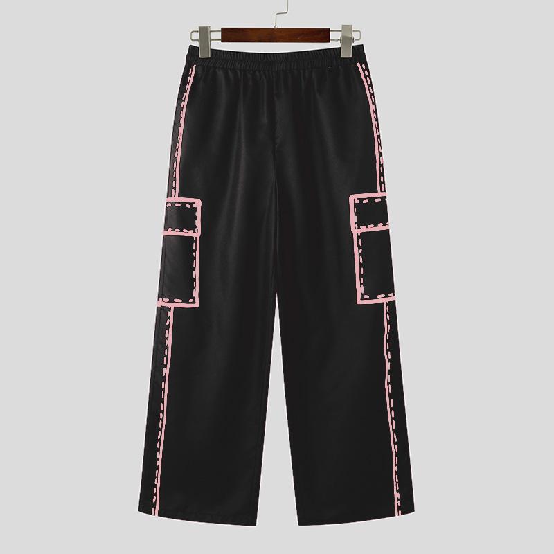 

INCERUN Мужские эластичные талии с принтом Длинные прямые брюки Повседневные брюки S розовый