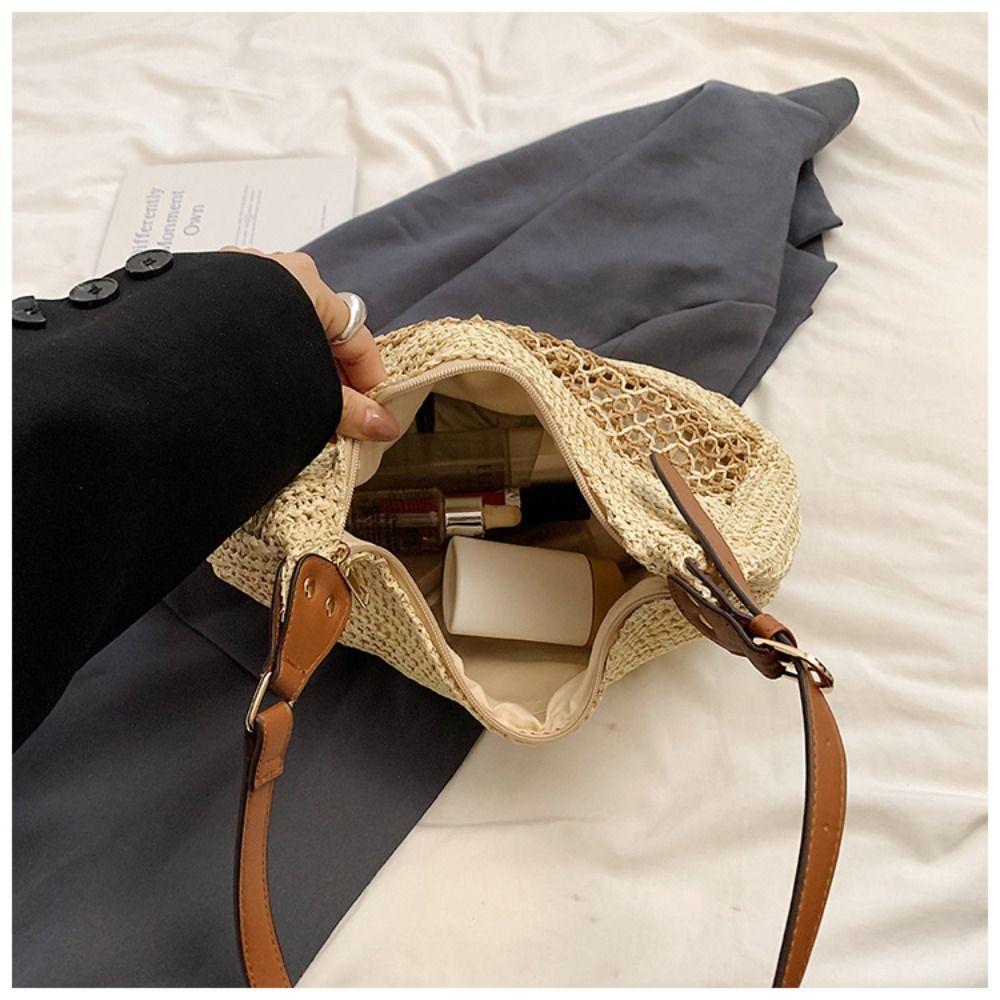 Fashion Weave Tote Bag Large Capacity Summer Beach Straw Handbag Sweet Bohemian Shoulder Bag  Girls