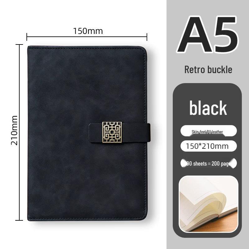 A5 Business Leather Notebook with Logo and Buckle - Gift Box Included