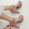 Fashion 2025 Spring New Flock Ladies Platform Mary Janes Pumps Fashion Lace Bow Thick High Heels Women's Party Wedding Woman Shoes