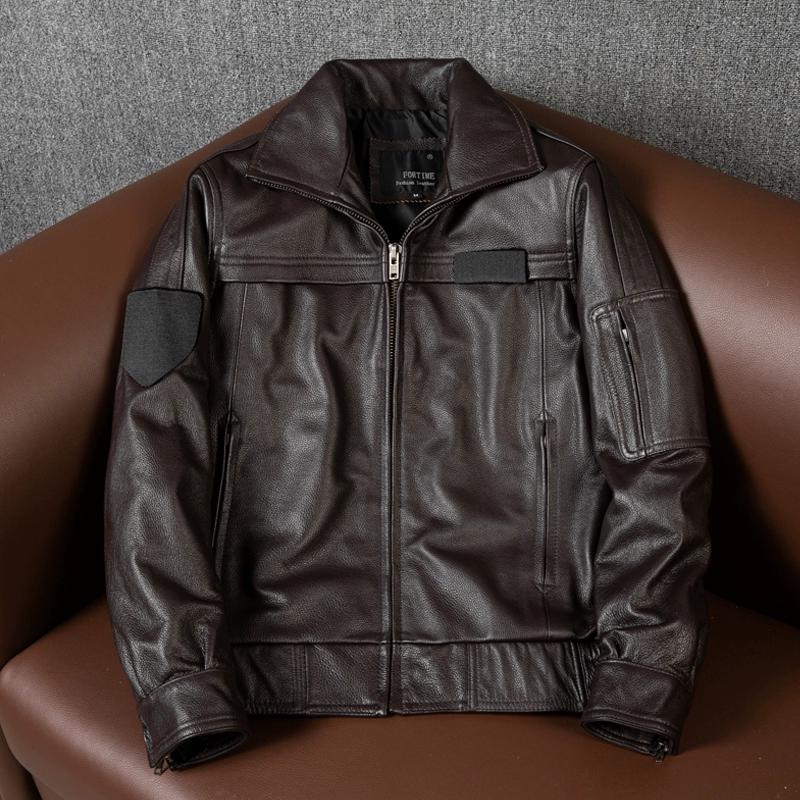New Gang Flight Jacket Genuine Leather Mens Coat Autumn Loose Fit Large Size Outerwear