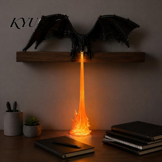 Dragon Bookshelf Decor Nook Light with LED Flame Effect, Fantasy Shelf Decor, Book Flying Display Ornament for Study Room Reading Corner Library