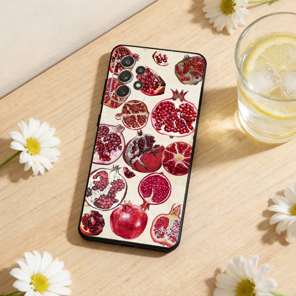 Fruit Pomegranate Painting Phone Case For Samsung S26,S25,S24,S21,S22,S23,S30,Ultra,S20,Plus,Others Soft Black Cover