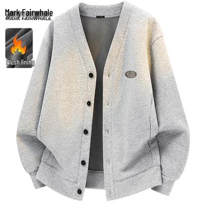Mark Hua Fei Men's V-Neck Fleece Lined Button Cardigan