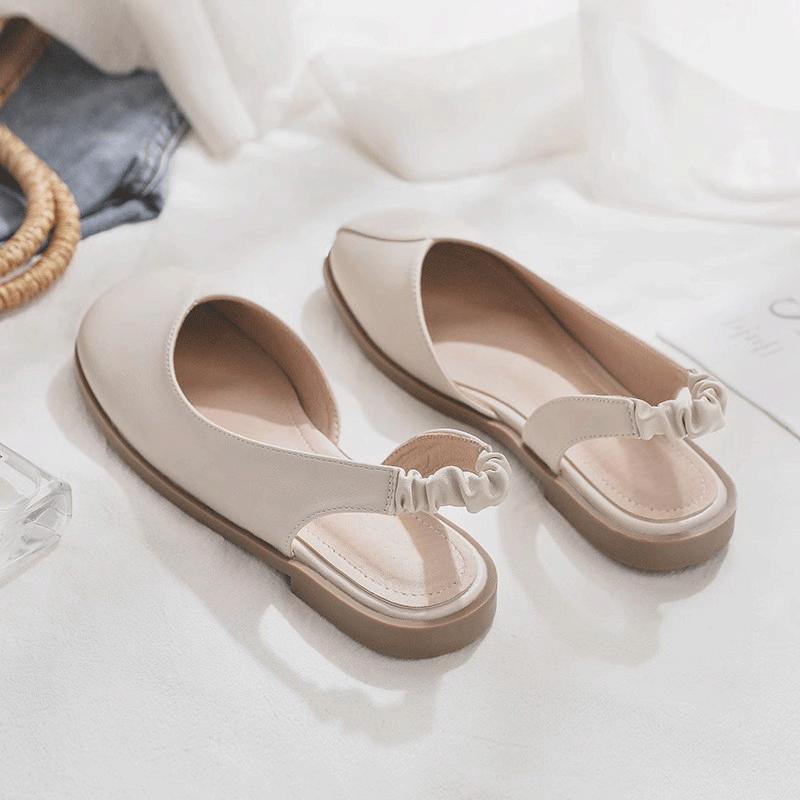 Sandali Donna Primavera Estate Sandali Monocolore 2026 Nuovi Scarpe Basse Punta Quadrata Scarpe Singole Cinturino Elastico Posteriore Scarpe Mary Jane Donna