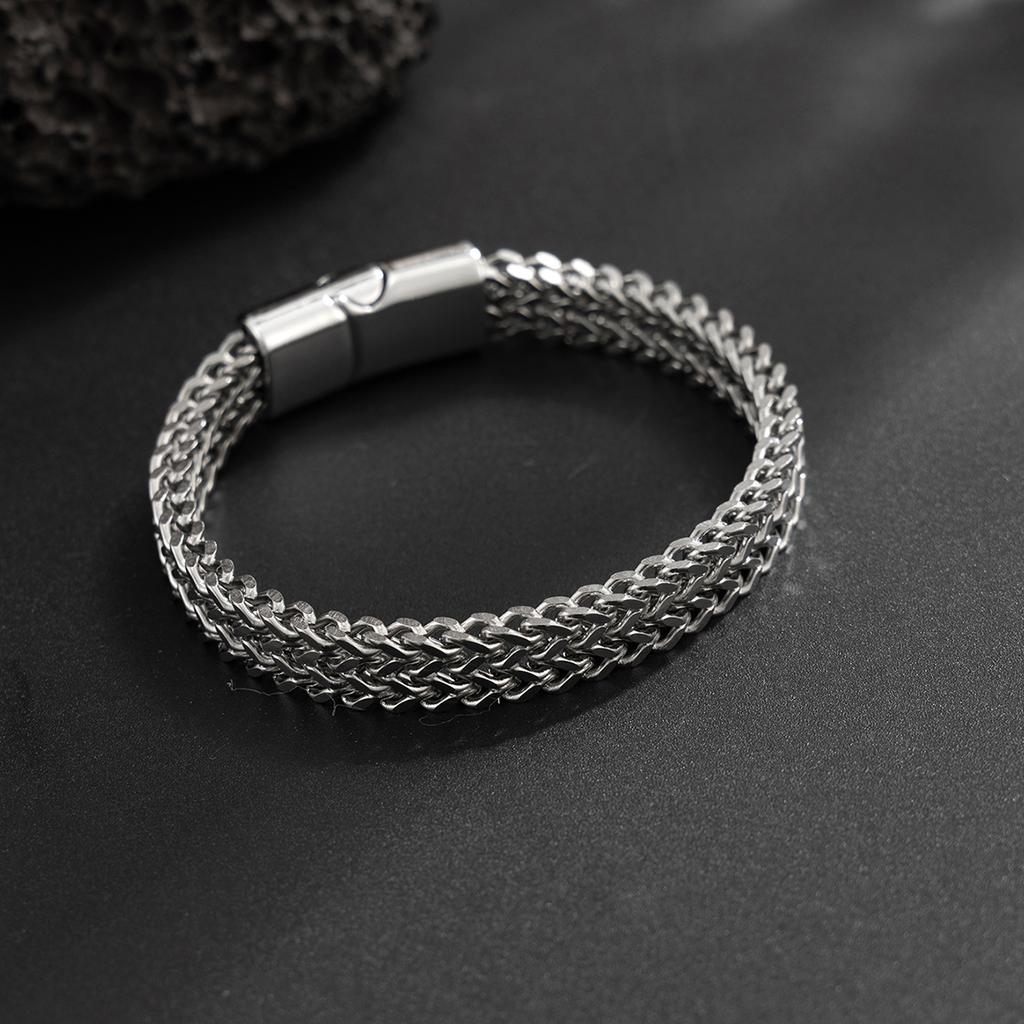 SHIXIN Trendy Stainless Steel Cuban Chain Bracelet Men Simple Titanium Steel Magnetic Buckle Wide Bangle Hip-hop Street Jewelry