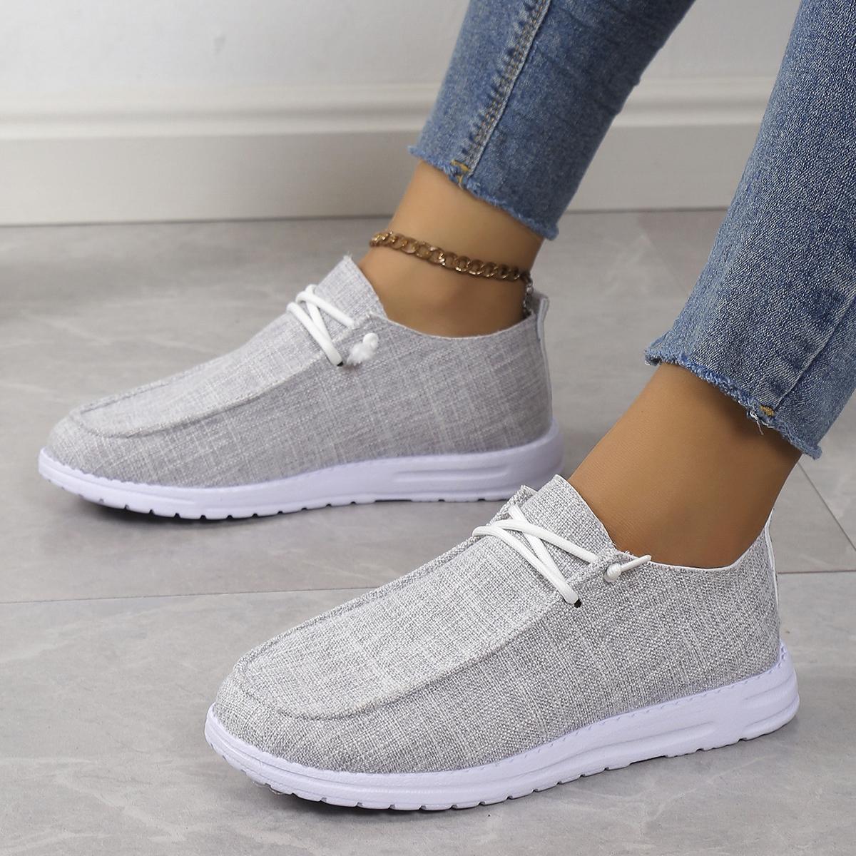 

Мода 2024 Осень Новые Женские Холщовые Дышащие Модные Повседневные Туфли На Плоской Подошве Женские Легкие Прогулочные Туфли 42 серый