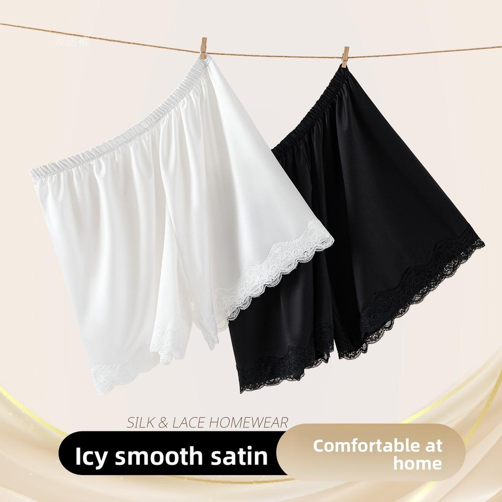 Übergröße Damen Sommer Dünn Satin Spitze Haus Anti-Blendung Sicherheitsshorts